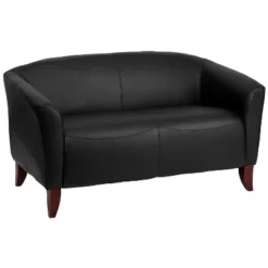 Emma And Oliver Leather Reception/Living Room Loveseat With Cherry Wood Feet -Emma And Oliver GUEST a212e3be 1ec7 4a2f 84bb 69088b4d4665