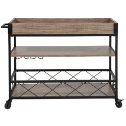 Emma And Oliver Light Oak Wood Kitchen Bar Cart, Stemware Rack And Locking Casters -Emma And Oliver GUEST a2446445 d800 4242 a47c 948f457e4c78