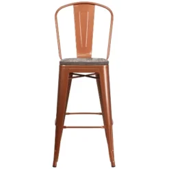 Emma And Oliver 30"H Metal Dining Barstool With Back And Wood Seat -Emma And Oliver GUEST a27bbaca e35e 4471 927a d956ebc866c4