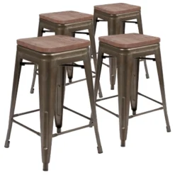 Emma And Oliver 24" High Metal Counter-Height, Indoor Bar Stool With Wood Seat - Stackable Set Of 4 24 Emma And Oliver 24" High Metal Counter-Height, Indoor Bar Stool With Wood Seat - Stackable Set Of 4 -Emma And Oliver GUEST a2e54c9b 3250 4a22 9a27 16a551f6ec58