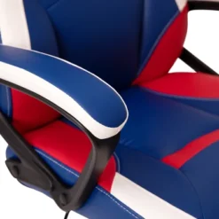 Emma And Oliver Faux Leather Ergonomic High Back Gaming Chair With Adjustable Seat Height, Lumbar Support And Padded Arms In Red, White & Blue -Emma And Oliver GUEST a36f2b78 29a6 456c 8dcc 26fc5d7fcbfa