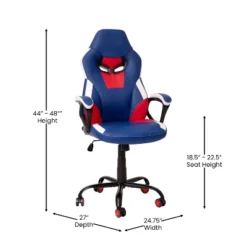 Emma And Oliver Faux Leather Ergonomic High Back Gaming Chair With Adjustable Seat Height, Lumbar Support And Padded Arms In Red, White & Blue -Emma And Oliver GUEST a3fad12d 3b47 43be 84f7 ae133e20ef10