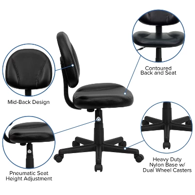 Emma And Oliver Mid-Back Black LeatherSoft Ergonomic Task Office Chair - Back Depth Adjustment 2 Emma And Oliver Mid-Back Black LeatherSoft Ergonomic Task Office Chair - Back Depth Adjustment - Image 2