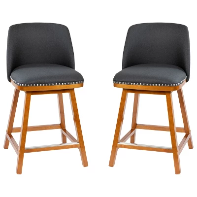 Emma And Oliver Upholstered Mid-Back Stools With Nailhead Accent Trim & Wood Frames 11 Emma And Oliver Upholstered Mid-Back Stools With Nailhead Accent Trim & Wood Frames - Image 11