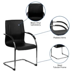 Emma And Oliver 4 Pack Black Vinyl Side Reception Chair W/ Chrome Sled Base - Lobby & Guest Seating -Emma And Oliver GUEST a5a659d0 3d24 40f8 836d fa7b60e42580