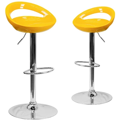Emma And Oliver 2 Pack Contemporary Plastic Adjustable Height Barstool With Rounded Cutout Back And Chrome Base 19 Emma And Oliver 2 Pack Contemporary Plastic Adjustable Height Barstool With Rounded Cutout Back And Chrome Base - Image 19