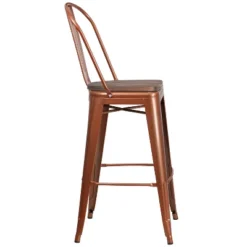 Emma And Oliver 30"H Metal Dining Barstool With Back And Wood Seat -Emma And Oliver GUEST a5d901a9 8f74 4f62 911a 84c5d7c0b19e