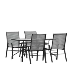 Emma And Oliver Five Piece Patio Table Set With Metal Table With Tempered Glass Top And 4 Flex Comfort Stacking Chairs -Emma And Oliver GUEST a755d1ea bead 468e 83ff ad5dbf8f0d1f