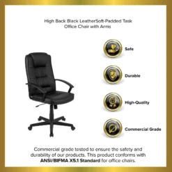 Emma And Oliver High Back Black LeatherSoft Task Chair With Arms - Desk Chair -Emma And Oliver GUEST a7bde599 a068 4a09 95d7 e9b1f256e43e