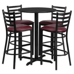 Emma And Oliver 30" Round Laminate Table Set With X-Base And 4 Ladder Back Stools -Emma And Oliver GUEST a7c90cf4 c735 4b15 b7c5 00aa9fdbb718