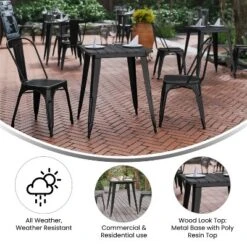 Emma And Oliver Indoor/Outdoor Dining Table, 23.75" Square All Weather Poly Resin Top With Steel Base -Emma And Oliver GUEST a7eaa9bd f710 4c92 9b3c e6782510fe70