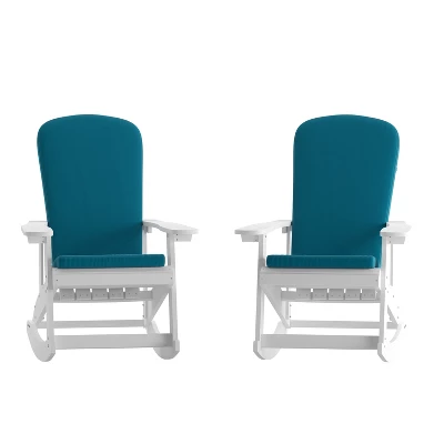 Emma And Oliver Set Of 2 All-Weather Poly Resin Adirondack Rocking Chairs With Cushions 8 Emma And Oliver Set Of 2 All-Weather Poly Resin Adirondack Rocking Chairs With Cushions - Image 8