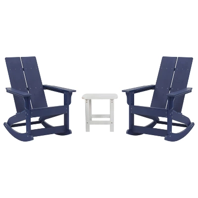 Emma And Oliver Set Of 2 Harmon Modern All-Weather Poly Resin Adirondack Rocking Chairs With Side Table For Outdoor Use 12 Emma And Oliver Set Of 2 Harmon Modern All-Weather Poly Resin Adirondack Rocking Chairs With Side Table For Outdoor Use - Image 12