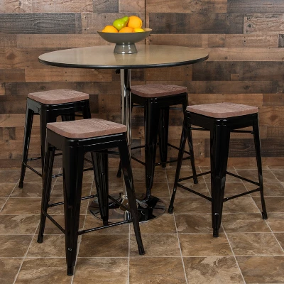 Emma And Oliver 24" High Metal Counter-Height, Indoor Bar Stool With Wood Seat - Stackable Set Of 4 1 Emma And Oliver 24" High Metal Counter-Height, Indoor Bar Stool With Wood Seat - Stackable Set Of 4