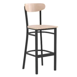Emma And Oliver Industrial Barstool With Rolled Steel Frame And Solid Wood Seat - 500 Lbs. Static Weight Capacity -Emma And Oliver GUEST a9812bb4 63dc 425e 92b6 165bd9815e65