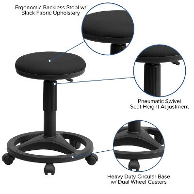 Emma And Oliver Black Ergonomic Stool With Foot Ring 2 Emma And Oliver Black Ergonomic Stool With Foot Ring - Image 2