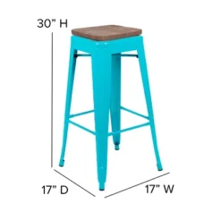 Emma And Oliver 30" High Metal Indoor Bar Stool With Wood Seat - Stackable Set Of 4 -Emma And Oliver GUEST a9cb964e 0ea2 4011 ad89 cd0ab7c2eba3