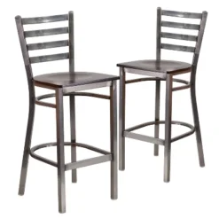 Emma And Oliver 2 Pack Clear Coated Ladder Back Metal Restaurant Barstool -Emma And Oliver GUEST a9f16f85 c67e 41c5 9364 025f3e48da79