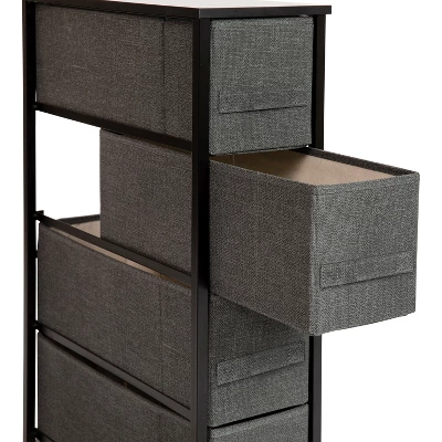 Emma And Oliver 4 Drawer Vertical Slim Storage Dresser-Wood Top & Fabric Pull Drawers 4 Emma And Oliver 4 Drawer Vertical Slim Storage Dresser-Wood Top & Fabric Pull Drawers - Image 4