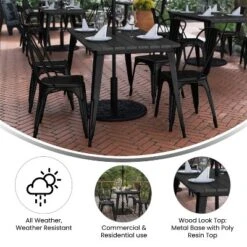 Emma And Oliver Indoor/Outdoor Dining Table With Umbrella Hole, 30" X 60" Rectangular All Weather Poly Resin Top And Black Steel Base -Emma And Oliver GUEST aad03e63 4030 4d03 b404 73fa86c57f85