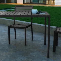 Emma And Oliver All-Weather Faux Teak Patio Dining Table With Steel Frame - Seats 4 -Emma And Oliver GUEST aba60d1e 28a2 47f1 893e 7f8c9d364444