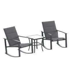 Emma And Oliver 3 Piece Outdoor Rocking Chair Patio Set With Flex Comfort Material And Metal Framed Glass Top Table -Emma And Oliver GUEST abb3e785 fd47 48df a3dd f8c62a0278b2