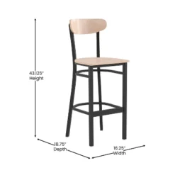 Emma And Oliver Industrial Barstool With Rolled Steel Frame And Solid Wood Seat - 500 Lbs. Static Weight Capacity -Emma And Oliver GUEST abbbc65e 2d56 4e0f b194 4363228840a2