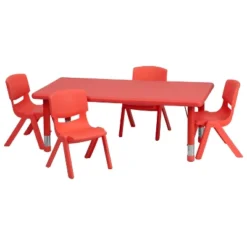 Emma And Oliver 24"W X 48"L Rectangular Plastic Height Adjustable Activity Table Set With 4 Chairs -Emma And Oliver GUEST abf61390 e84b 47a8 a90e e0512615f34c