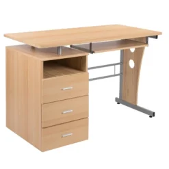 Emma And Oliver Desk With Three Drawer Single Pedestal And Pull-Out Keyboard Tray -Emma And Oliver GUEST ac04651d 29a3 4c5d b94d 844fbdfcc045