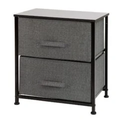 Emma And Oliver 2 Drawer Storage Stand With Wood Top & Dark Fabric Pull Drawers -Emma And Oliver GUEST ac7a2abe f377 41d1 bb6e 10dd01e225a5