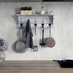 Emma And Oliver Rustic Country Wall Mounted Entryway Shelf With 5 Rustic Hooks And Wood Construction -Emma And Oliver GUEST ad6393df 23f3 4be1 8cad 9811f7855892