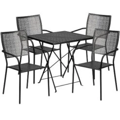 Emma And Oliver Commercial 28" Square Metal Folding Patio Table Set W/ 4 Square Back Chairs -Emma And Oliver GUEST ad9b2282 c3c0 4065 bf4c 5130f8c46829