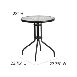 Emma And Oliver Three Piece Patio Table Set With Round Metal Frame Table With Tempered Glass Top And Two Flex Comfort Stacking Chairs -Emma And Oliver GUEST ae40b841 f891 48fd af5f 3f0460400f2a