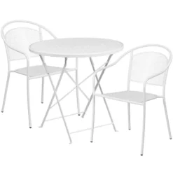 Emma And Oliver Commercial Grade 30" Round Metal Folding Patio Table Set W/ 2 Round Back Chairs -Emma And Oliver GUEST ae7cc9f6 2f77 469b 903e c735e7173a7f