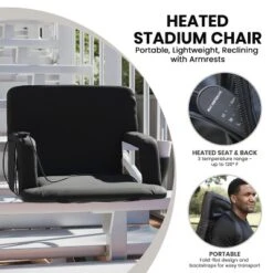 Emma And Oliver Extra Wide Foldable Reclining Heated Stadium Chair With Backpack Straps - Black -Emma And Oliver GUEST ae85ff23 5076 4227 8de6 c24f0b036eaa