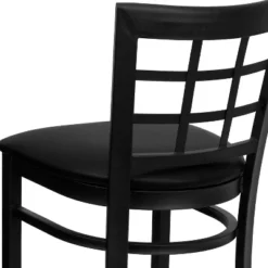Emma And Oliver Black Metal Window Back Barstool, Black Vinyl Seat -Emma And Oliver GUEST aea60039 8240 477b 9fb0 6540fd60fb3a