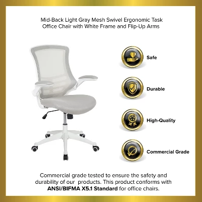 Emma And Oliver Mid-Back Light Gray Mesh Ergonomic Task Office Chair, White Frame - Flip-Up Arms 12 Emma And Oliver Mid-Back Light Gray Mesh Ergonomic Task Office Chair, White Frame - Flip-Up Arms - Image 12