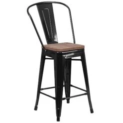 Emma And Oliver 24"H Metal Counter Height Stool With Back And Square Wood Seat -Emma And Oliver GUEST aedb6e05 9bbb 4480 9bde b0e95de1fc15