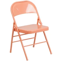Emma And Oliver 2 Pack Sedona Coral Triple Braced & Double Hinged Metal Folding Chair -Emma And Oliver GUEST b08a22a9 b187 4b78 9644 85b7870fddd1
