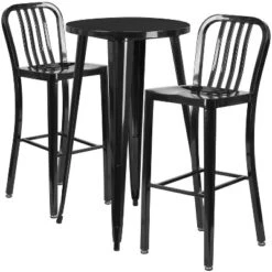 Emma And Oliver Commercial 24" Round Metal Indoor-Outdoor Bar Table Set & 2 Slat Back Stools -Emma And Oliver GUEST b1b4e11d 7e0e 4e75 ad77 9c49fe0a9e56