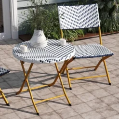 Emma And Oliver Three Piece Folding French Bistro Set In PE Rattan With Metal Frames For Indoor And Outdoor Use -Emma And Oliver GUEST b1c6e330 b27b 499b 8075 ec627676015b