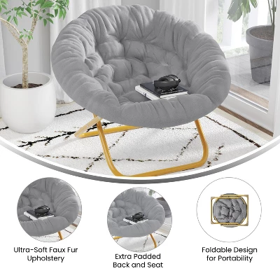 Emma And Oliver Oversize Folding Saucer Chair With Cozy Faux Fur Cushion And Metal Frame For Dorms, Bedrooms, Apartments And More 4 Emma And Oliver Oversize Folding Saucer Chair With Cozy Faux Fur Cushion And Metal Frame For Dorms, Bedrooms, Apartments And More - Image 4