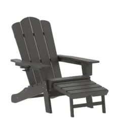 Emma And Oliver Adirondack Chair With Cup Holder And Pull Out Ottoman, All-Weather HDPE Indoor/Outdoor Lounge Chair -Emma And Oliver GUEST b1e1d8f0 6c7d 4890 b50c c74ac5dd0a2b