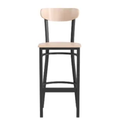 Emma And Oliver Industrial Barstool With Rolled Steel Frame And Solid Wood Seat - 500 Lbs. Static Weight Capacity -Emma And Oliver GUEST b1e7c1c2 6c96 497b b1d8 fc77f2331310