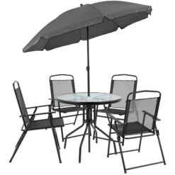 Emma And Oliver 6 Piece Patio Garden Set With Table, Umbrella And 4 Folding Chairs -Emma And Oliver GUEST b1fe8fdb 0284 4ebe 8685 af8b14260d42