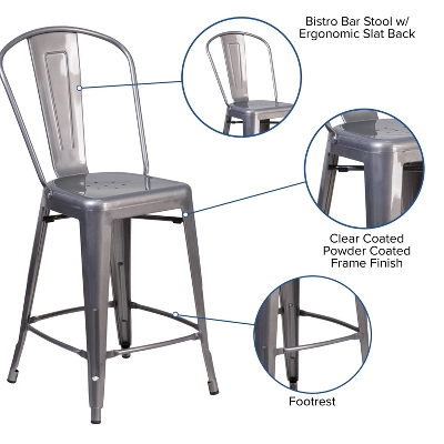 Emma And Oliver 24"H Clear Coated Indoor Counter Height Stool With Back 2 Emma And Oliver 24"H Clear Coated Indoor Counter Height Stool With Back - Image 2