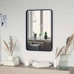 Emma And Oliver 20" X 30" Rectangular Wall Mirror With Black Frame, Silver Backing For Clarity And Shatterproof Glass For Entryways, Bathrooms & More