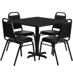 Emma And Oliver 36" Square Laminate X-Base Table Set With 4 Banquet Chairs -Emma And Oliver GUEST b2ebe581 59eb 4004 9e5c eff762dcd7f1