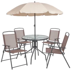 Emma And Oliver 6 Piece Patio Garden Set With Table, Umbrella And 4 Folding Chairs -Emma And Oliver GUEST b3a14010 afd2 4386 b542 672cc1dd190c