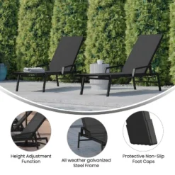 Emma And Oliver Set Of 2 Textilene Adjustable 5 Position Patio Chaise Lounge With Armrests And Metal Frame -Emma And Oliver GUEST b3f48a26 4d67 41ea b101 2456761f1598